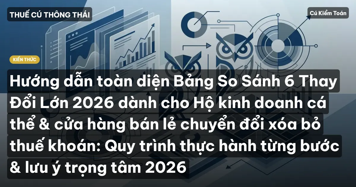 Hướng dẫn toàn diện Bảng So Sánh 6 Thay Đổi Lớn 2026 dành cho Hộ kinh doanh cá thể & cửa hàng bán lẻ chuyển đổi xóa bỏ thuế khoán: Quy trình thực hành từng bước & lưu ý trọng tâm 2026
