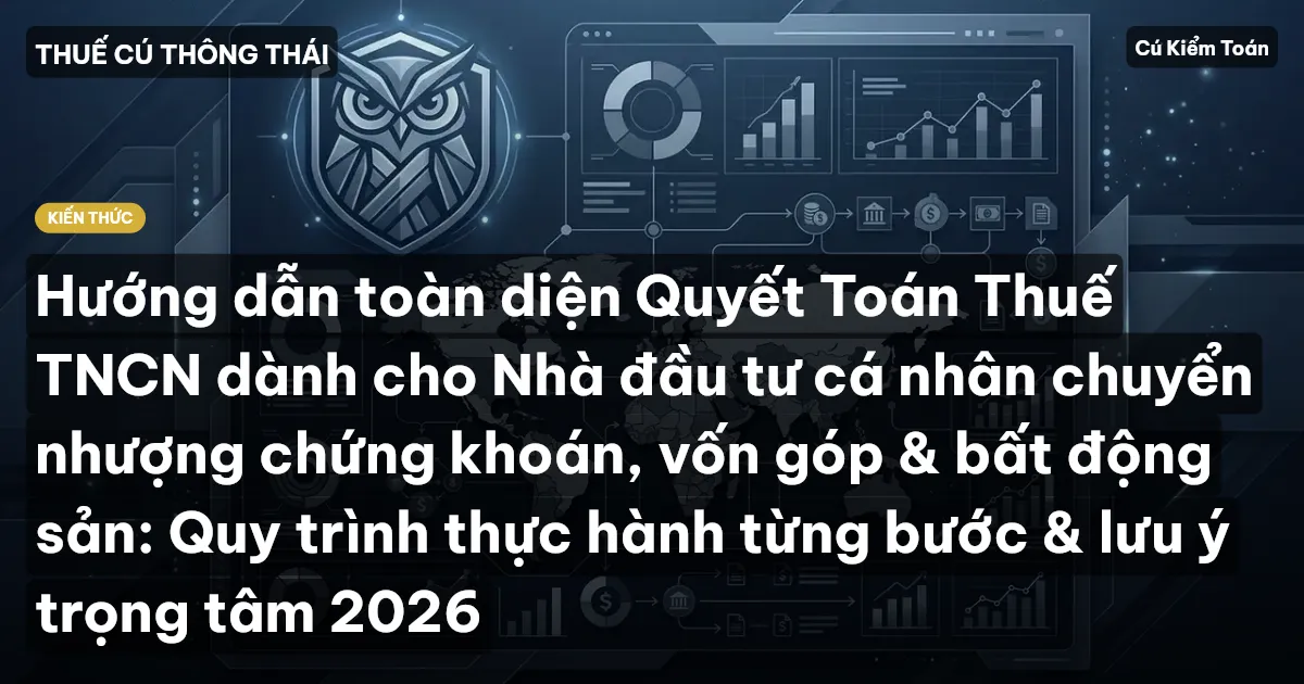 Hướng dẫn toàn diện Quyết Toán Thuế TNCN dành cho Nhà đầu tư cá nhân chuyển nhượng chứng khoán, vốn góp & bất động sản: Quy trình thực hành từng bước & lưu ý trọng tâm 2026