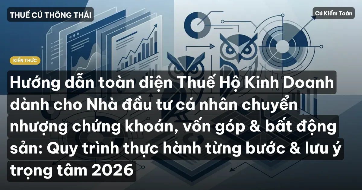 Hướng dẫn toàn diện Thuế Hộ Kinh Doanh dành cho Nhà đầu tư cá nhân chuyển nhượng chứng khoán, vốn góp & bất động sản: Quy trình thực hành từng bước & lưu ý trọng tâm 2026