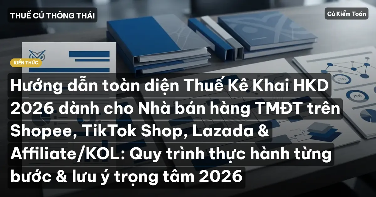 Hướng dẫn toàn diện Thuế Kê Khai HKD 2026 dành cho Nhà bán hàng TMĐT trên Shopee, TikTok Shop, Lazada & Affiliate/KOL: Quy trình thực hành từng bước & lưu ý trọng tâm 2026