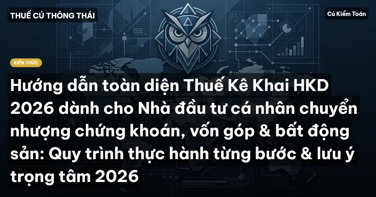 Hướng dẫn toàn diện Thuế Kê Khai HKD 2026 dành cho Nhà đầu tư cá nhân chuyển nhượng chứng khoán, vốn góp & bất động sản: Quy trình thực hành từng bước & lưu ý trọng tâm 2026