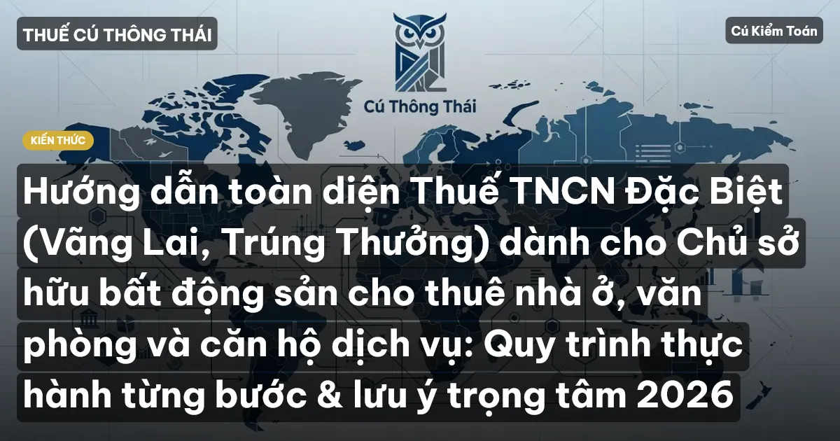 Hướng dẫn toàn diện Thuế TNCN Đặc Biệt (Vãng Lai, Trúng Thưởng) dành cho Chủ sở hữu bất động sản cho thuê nhà ở, văn phòng và căn hộ dịch vụ: Quy trình thực hành từng bước & lưu ý trọng tâm 2026