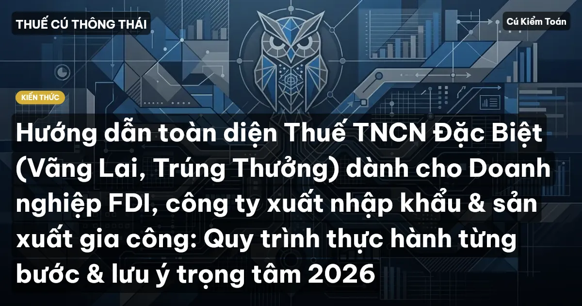 Hướng dẫn toàn diện Thuế TNCN Đặc Biệt (Vãng Lai, Trúng Thưởng) dành cho Doanh nghiệp FDI, công ty xuất nhập khẩu & sản xuất gia công: Quy trình thực hành từng bước & lưu ý trọng tâm 2026