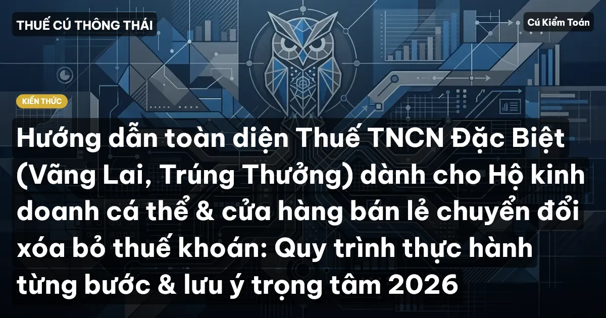 Hướng dẫn toàn diện Thuế TNCN Đặc Biệt (Vãng Lai, Trúng Thưởng) dành cho Hộ kinh doanh cá thể & cửa hàng bán lẻ chuyển đổi xóa bỏ thuế khoán: Quy trình thực hành từng bước & lưu ý trọng tâm 2026