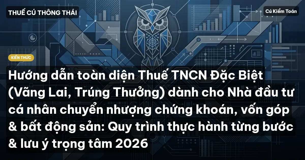 Hướng dẫn toàn diện Thuế TNCN Đặc Biệt (Vãng Lai, Trúng Thưởng) dành cho Nhà đầu tư cá nhân chuyển nhượng chứng khoán, vốn góp & bất động sản: Quy trình thực hành từng bước & lưu ý trọng tâm 2026