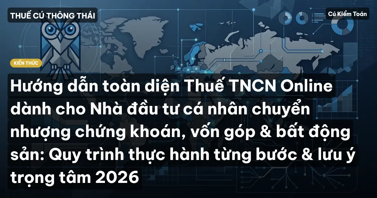 Hướng dẫn toàn diện Thuế TNCN Online dành cho Nhà đầu tư cá nhân chuyển nhượng chứng khoán, vốn góp & bất động sản: Quy trình thực hành từng bước & lưu ý trọng tâm 2026