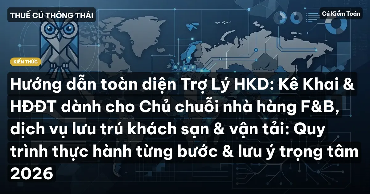 Hướng dẫn toàn diện Trợ Lý HKD: Kê Khai & HĐĐT dành cho Chủ chuỗi nhà hàng F&B, dịch vụ lưu trú khách sạn & vận tải: Quy trình thực hành từng bước & lưu ý trọng tâm 2026