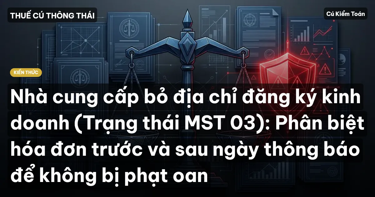 Nhà cung cấp bỏ địa chỉ đăng ký kinh doanh (Trạng thái MST 03): Phân biệt hóa đơn trước và sau ngày thông báo để không bị phạt oan