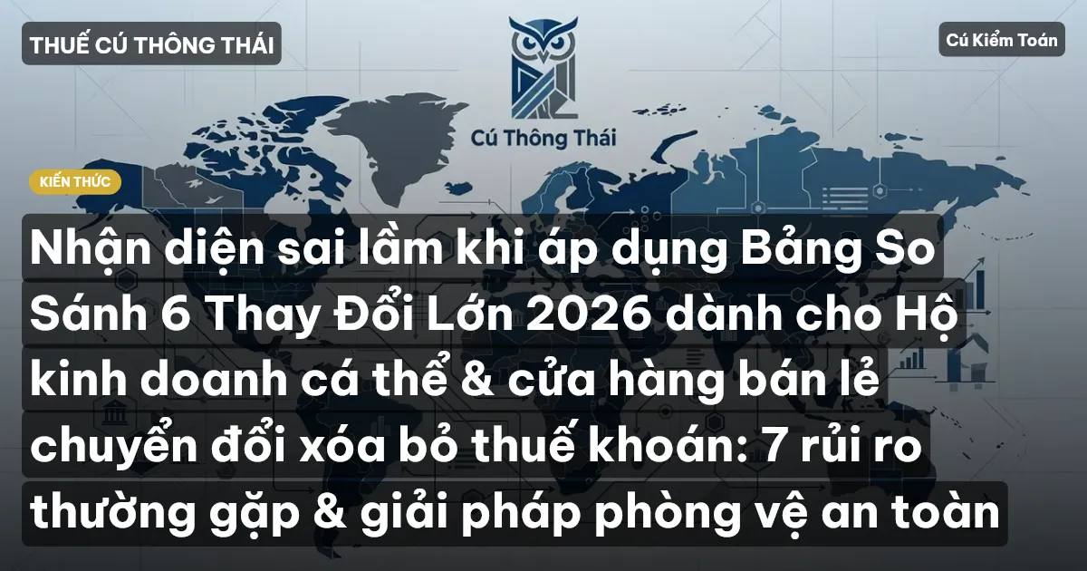 Nhận diện sai lầm khi áp dụng Bảng So Sánh 6 Thay Đổi Lớn 2026 dành cho Hộ kinh doanh cá thể & cửa hàng bán lẻ chuyển đổi xóa bỏ thuế khoán: 7 rủi ro thường gặp & giải pháp phòng vệ an toàn