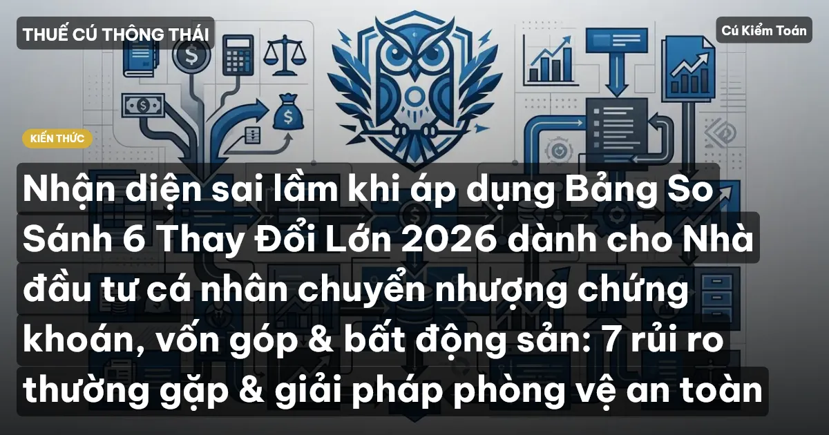 Nhận diện sai lầm khi áp dụng Bảng So Sánh 6 Thay Đổi Lớn 2026 dành cho Nhà đầu tư cá nhân chuyển nhượng chứng khoán, vốn góp & bất động sản: 7 rủi ro thường gặp & giải pháp phòng vệ an toàn