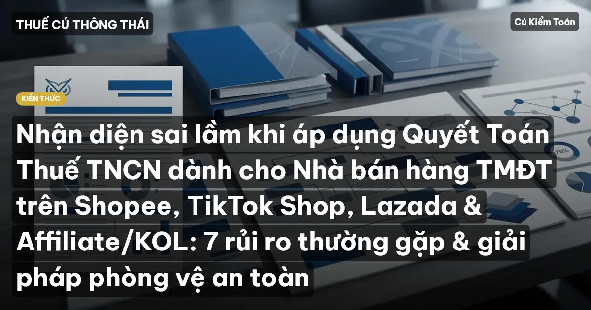 Nhận diện sai lầm khi áp dụng Quyết Toán Thuế TNCN dành cho Nhà bán hàng TMĐT trên Shopee, TikTok Shop, Lazada & Affiliate/KOL: 7 rủi ro thường gặp & giải pháp phòng vệ an toàn
