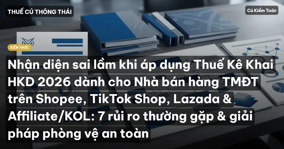Nhận diện sai lầm khi áp dụng Thuế Kê Khai HKD 2026 dành cho Nhà bán hàng TMĐT trên Shopee, TikTok Shop, Lazada & Affiliate/KOL: 7 rủi ro thường gặp & giải pháp phòng vệ an toàn