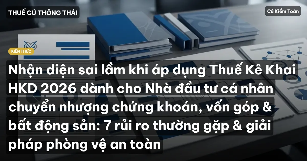 Nhận diện sai lầm khi áp dụng Thuế Kê Khai HKD 2026 dành cho Nhà đầu tư cá nhân chuyển nhượng chứng khoán, vốn góp & bất động sản: 7 rủi ro thường gặp & giải pháp phòng vệ an toàn