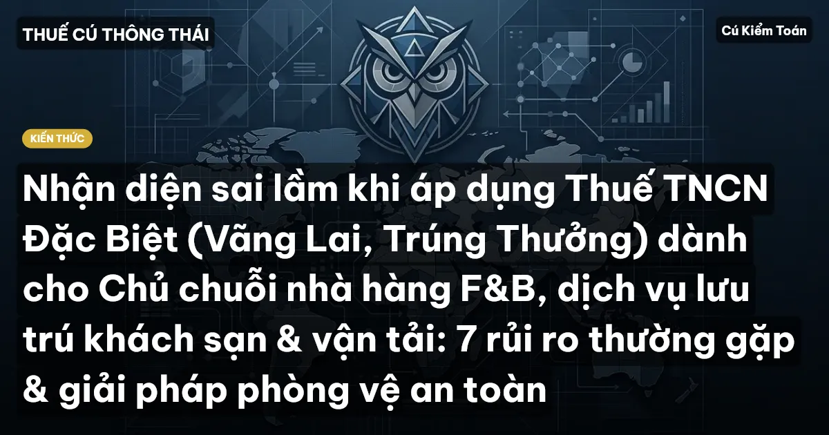 Nhận diện sai lầm khi áp dụng Thuế TNCN Đặc Biệt (Vãng Lai, Trúng Thưởng) dành cho Chủ chuỗi nhà hàng F&B, dịch vụ lưu trú khách sạn & vận tải: 7 rủi ro thường gặp & giải pháp phòng vệ an toàn