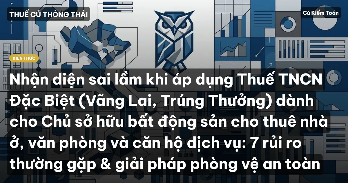 Nhận diện sai lầm khi áp dụng Thuế TNCN Đặc Biệt (Vãng Lai, Trúng Thưởng) dành cho Chủ sở hữu bất động sản cho thuê nhà ở, văn phòng và căn hộ dịch vụ: 7 rủi ro thường gặp & giải pháp phòng vệ an toàn