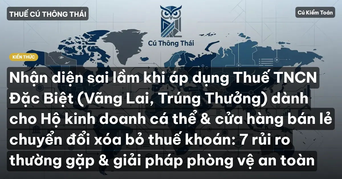 Nhận diện sai lầm khi áp dụng Thuế TNCN Đặc Biệt (Vãng Lai, Trúng Thưởng) dành cho Hộ kinh doanh cá thể & cửa hàng bán lẻ chuyển đổi xóa bỏ thuế khoán: 7 rủi ro thường gặp & giải pháp phòng vệ an toàn