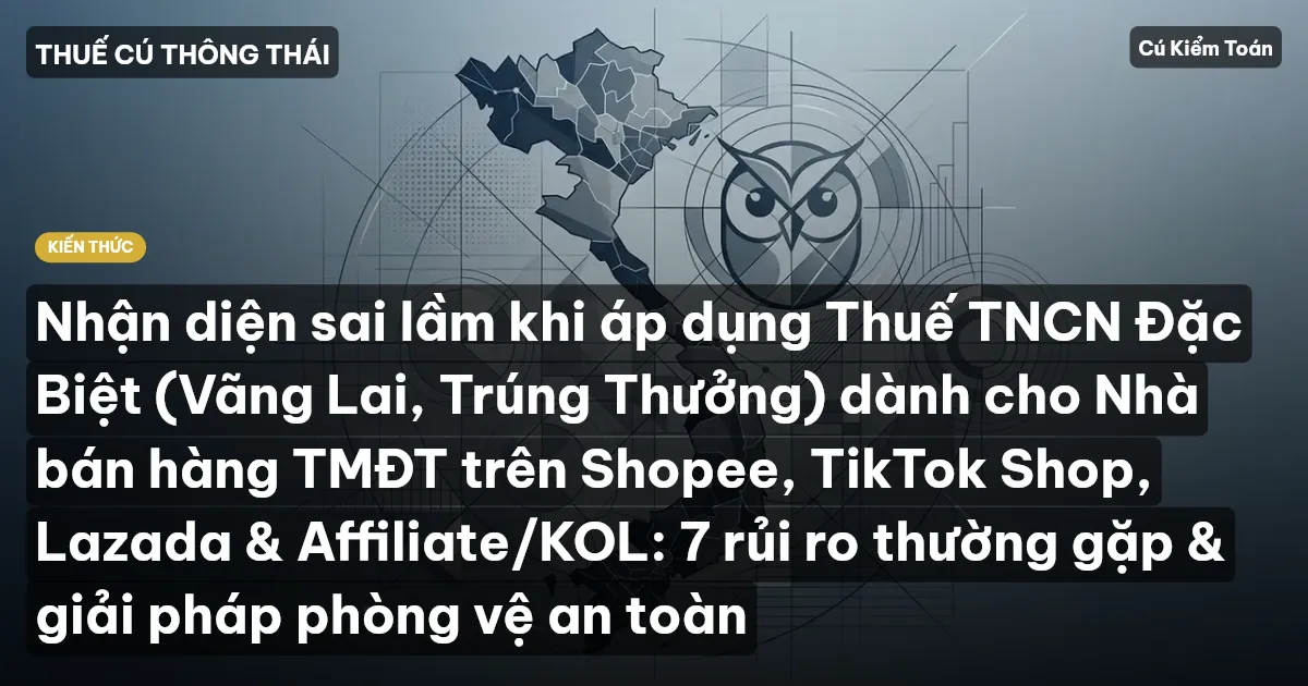 Nhận diện sai lầm khi áp dụng Thuế TNCN Đặc Biệt (Vãng Lai, Trúng Thưởng) dành cho Nhà bán hàng TMĐT trên Shopee, TikTok Shop, Lazada & Affiliate/KOL: 7 rủi ro thường gặp & giải pháp phòng vệ an toàn