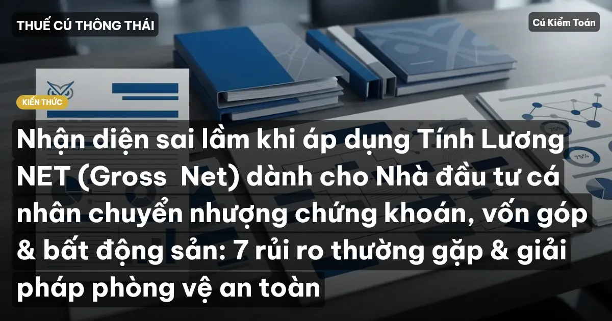 Nhận diện sai lầm khi áp dụng Tính Lương NET (Gross→Net) dành cho Nhà đầu tư cá nhân chuyển nhượng chứng khoán, vốn góp & bất động sản: 7 rủi ro thường gặp & giải pháp phòng vệ an toàn