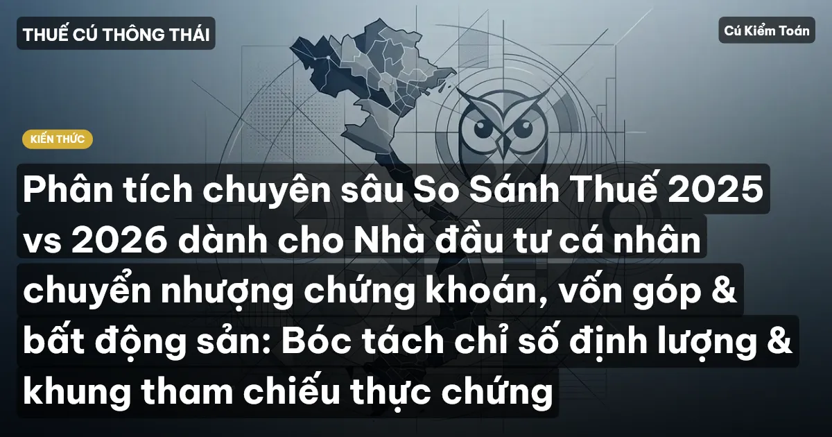 Phân tích chuyên sâu So Sánh Thuế 2025 vs 2026 dành cho Nhà đầu tư cá nhân chuyển nhượng chứng khoán, vốn góp & bất động sản: Bóc tách chỉ số định lượng & khung tham chiếu thực chứng