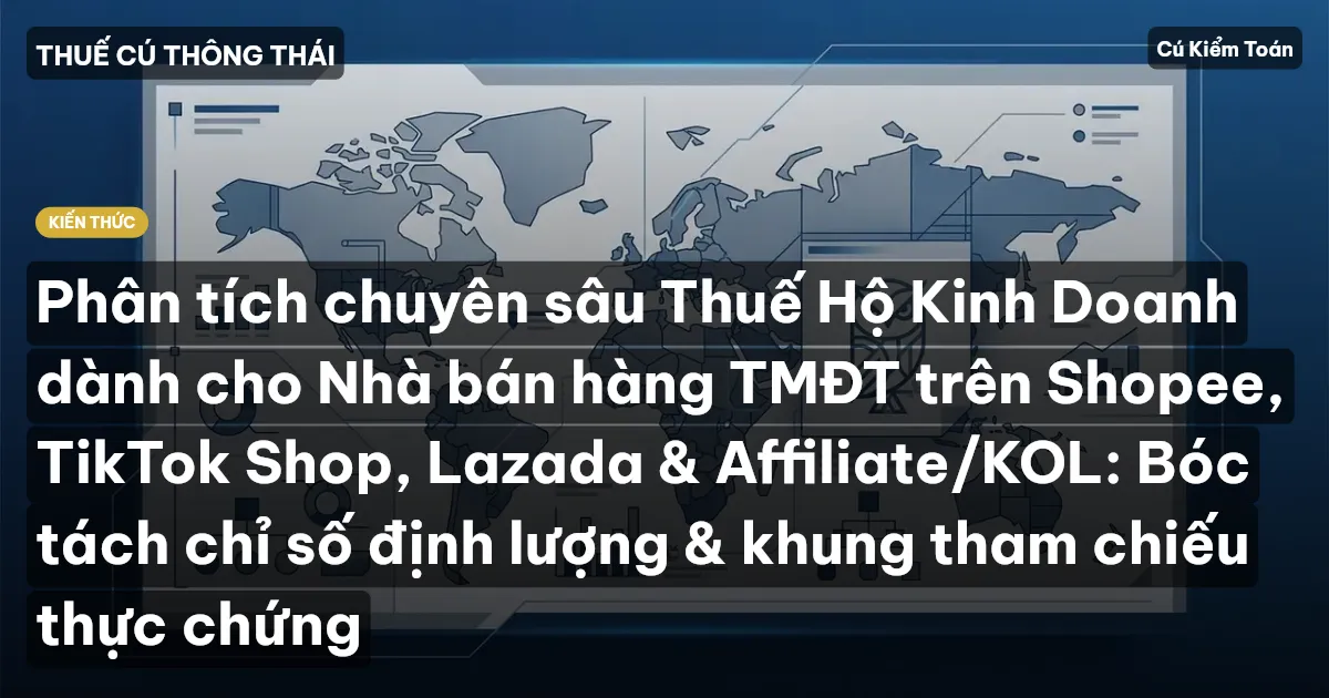 Phân tích chuyên sâu Thuế Hộ Kinh Doanh dành cho Nhà bán hàng TMĐT trên Shopee, TikTok Shop, Lazada & Affiliate/KOL: Bóc tách chỉ số định lượng & khung tham chiếu thực chứng