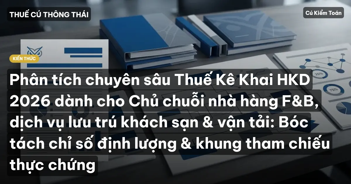Phân tích chuyên sâu Thuế Kê Khai HKD 2026 dành cho Chủ chuỗi nhà hàng F&B, dịch vụ lưu trú khách sạn & vận tải: Bóc tách chỉ số định lượng & khung tham chiếu thực chứng