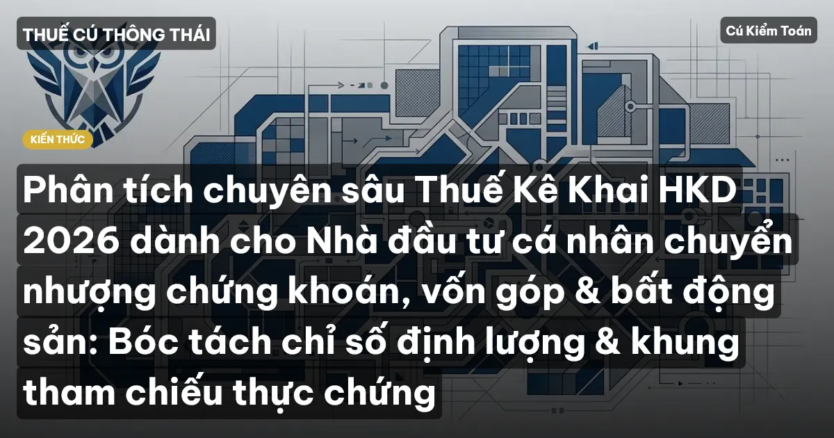 Phân tích chuyên sâu Thuế Kê Khai HKD 2026 dành cho Nhà đầu tư cá nhân chuyển nhượng chứng khoán, vốn góp & bất động sản: Bóc tách chỉ số định lượng & khung tham chiếu thực chứng