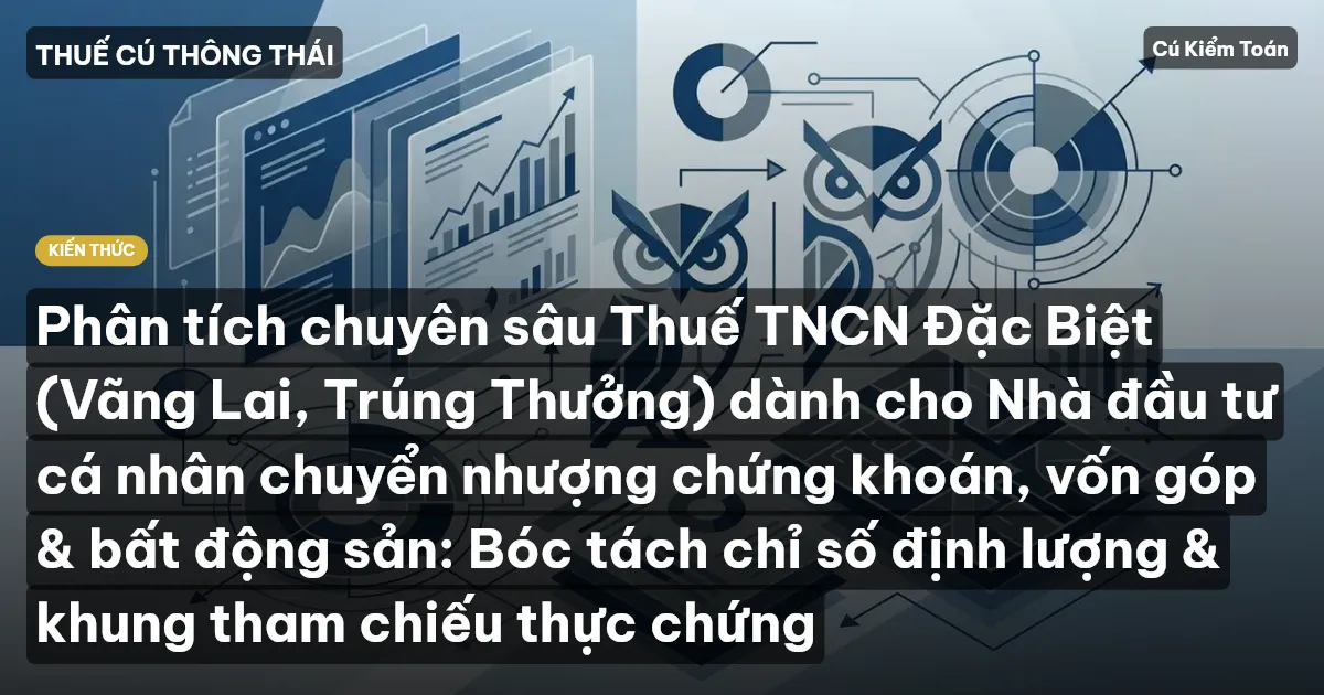 Phân tích chuyên sâu Thuế TNCN Đặc Biệt (Vãng Lai, Trúng Thưởng) dành cho Nhà đầu tư cá nhân chuyển nhượng chứng khoán, vốn góp & bất động sản: Bóc tách chỉ số định lượng & khung tham chiếu thực chứng
