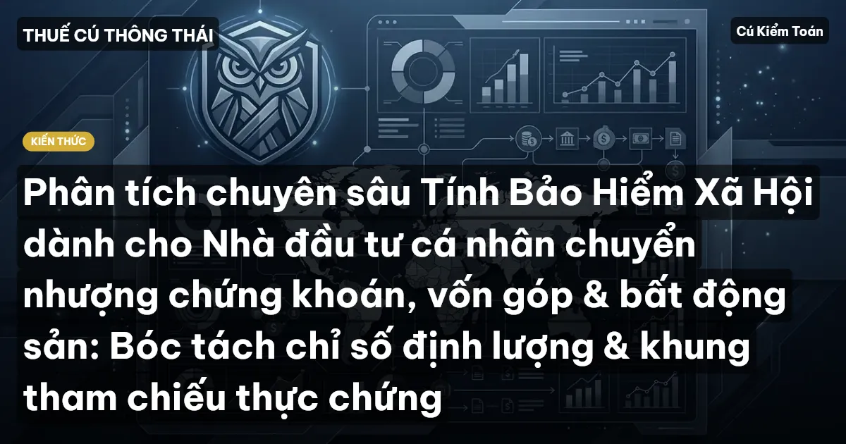 Phân tích chuyên sâu Tính Bảo Hiểm Xã Hội dành cho Nhà đầu tư cá nhân chuyển nhượng chứng khoán, vốn góp & bất động sản: Bóc tách chỉ số định lượng & khung tham chiếu thực chứng