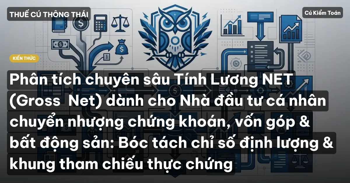 Phân tích chuyên sâu Tính Lương NET (Gross→Net) dành cho Nhà đầu tư cá nhân chuyển nhượng chứng khoán, vốn góp & bất động sản: Bóc tách chỉ số định lượng & khung tham chiếu thực chứng