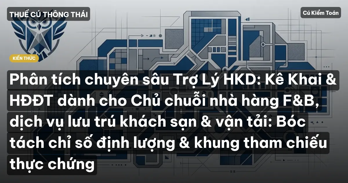 Phân tích chuyên sâu Trợ Lý HKD: Kê Khai & HĐĐT dành cho Chủ chuỗi nhà hàng F&B, dịch vụ lưu trú khách sạn & vận tải: Bóc tách chỉ số định lượng & khung tham chiếu thực chứng