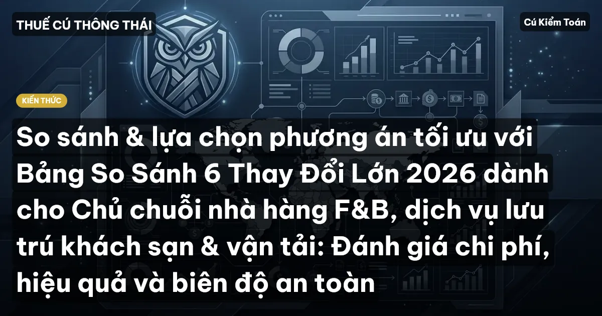 So sánh & lựa chọn phương án tối ưu với Bảng So Sánh 6 Thay Đổi Lớn 2026 dành cho Chủ chuỗi nhà hàng F&B, dịch vụ lưu trú khách sạn & vận tải: Đánh giá chi phí, hiệu quả và biên độ an toàn