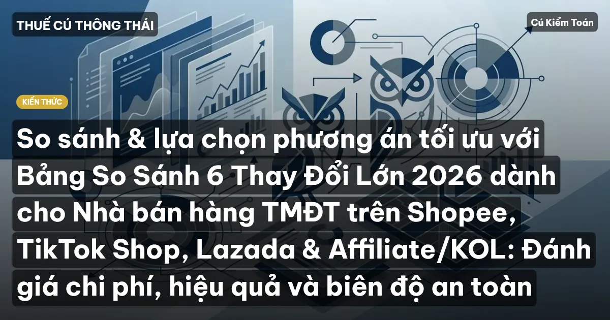 So sánh & lựa chọn phương án tối ưu với Bảng So Sánh 6 Thay Đổi Lớn 2026 dành cho Nhà bán hàng TMĐT trên Shopee, TikTok Shop, Lazada & Affiliate/KOL: Đánh giá chi phí, hiệu quả và biên độ an toàn