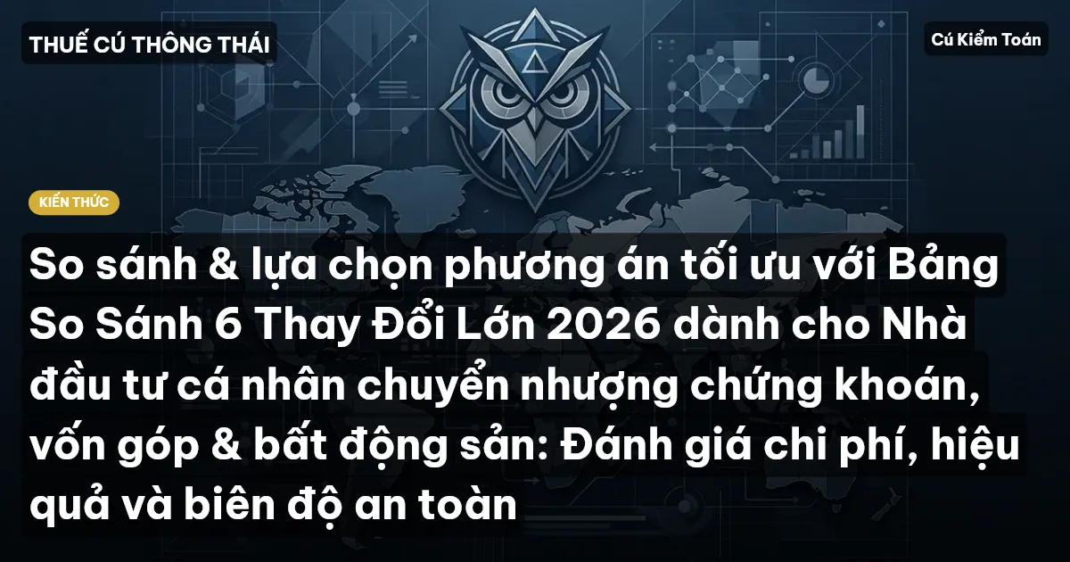 So sánh & lựa chọn phương án tối ưu với Bảng So Sánh 6 Thay Đổi Lớn 2026 dành cho Nhà đầu tư cá nhân chuyển nhượng chứng khoán, vốn góp & bất động sản: Đánh giá chi phí, hiệu quả và biên độ an toàn