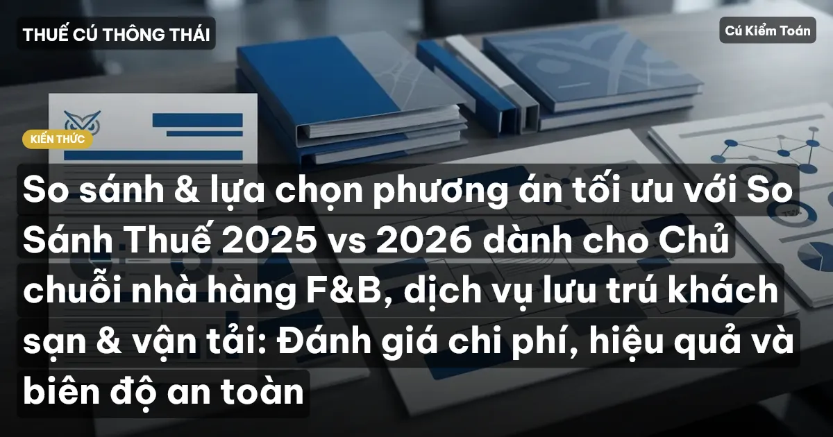 So sánh & lựa chọn phương án tối ưu với So Sánh Thuế 2025 vs 2026 dành cho Chủ chuỗi nhà hàng F&B, dịch vụ lưu trú khách sạn & vận tải: Đánh giá chi phí, hiệu quả và biên độ an toàn
