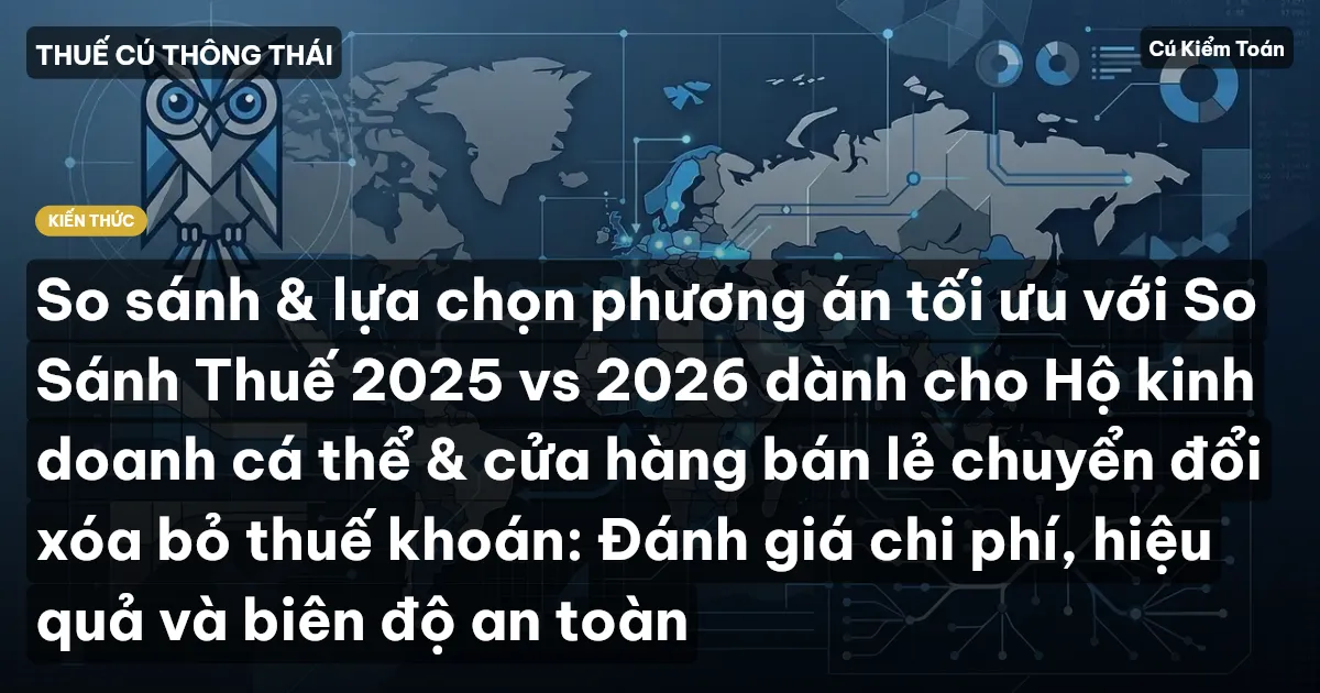 So sánh & lựa chọn phương án tối ưu với So Sánh Thuế 2025 vs 2026 dành cho Hộ kinh doanh cá thể & cửa hàng bán lẻ chuyển đổi xóa bỏ thuế khoán: Đánh giá chi phí, hiệu quả và biên độ an toàn