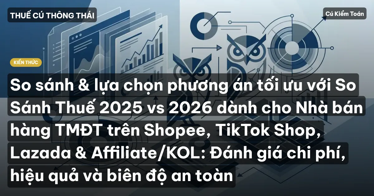 So sánh & lựa chọn phương án tối ưu với So Sánh Thuế 2025 vs 2026 dành cho Nhà bán hàng TMĐT trên Shopee, TikTok Shop, Lazada & Affiliate/KOL: Đánh giá chi phí, hiệu quả và biên độ an toàn