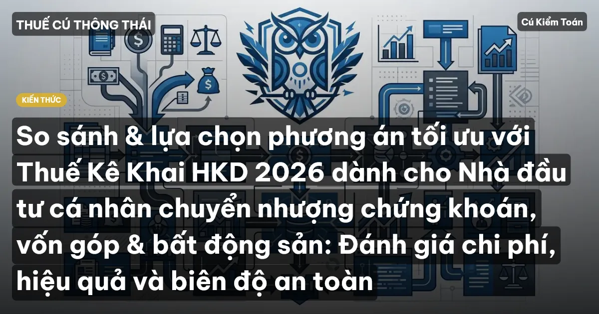 So sánh & lựa chọn phương án tối ưu với Thuế Kê Khai HKD 2026 dành cho Nhà đầu tư cá nhân chuyển nhượng chứng khoán, vốn góp & bất động sản: Đánh giá chi phí, hiệu quả và biên độ an toàn