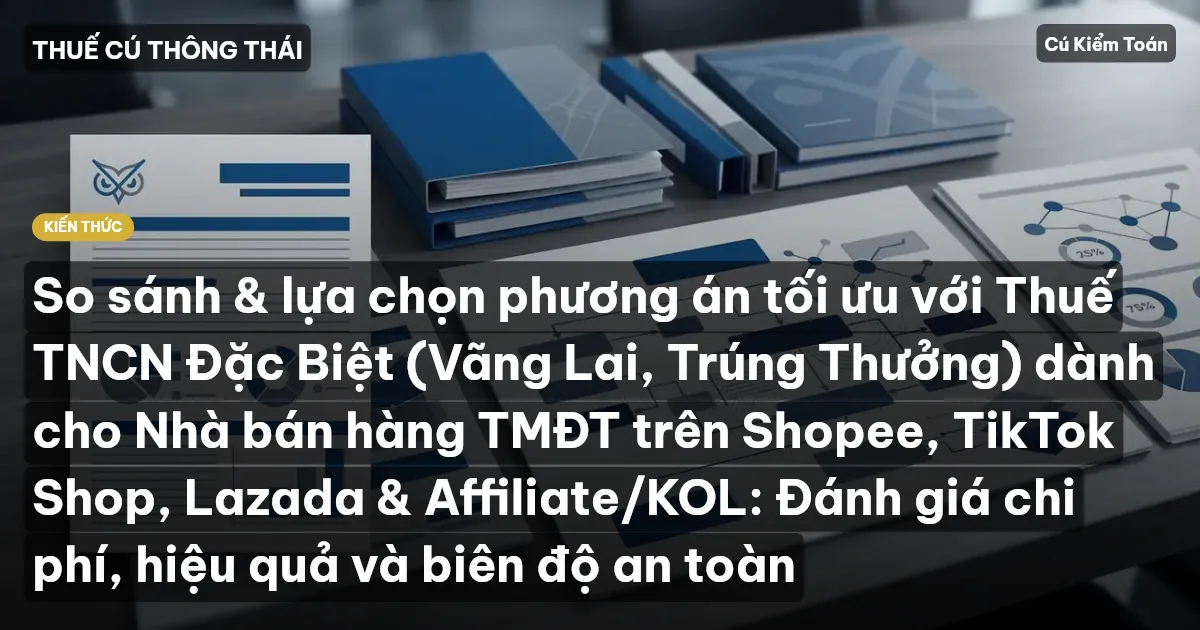 So sánh & lựa chọn phương án tối ưu với Thuế TNCN Đặc Biệt (Vãng Lai, Trúng Thưởng) dành cho Nhà bán hàng TMĐT trên Shopee, TikTok Shop, Lazada & Affiliate/KOL: Đánh giá chi phí, hiệu quả và biên độ an toàn