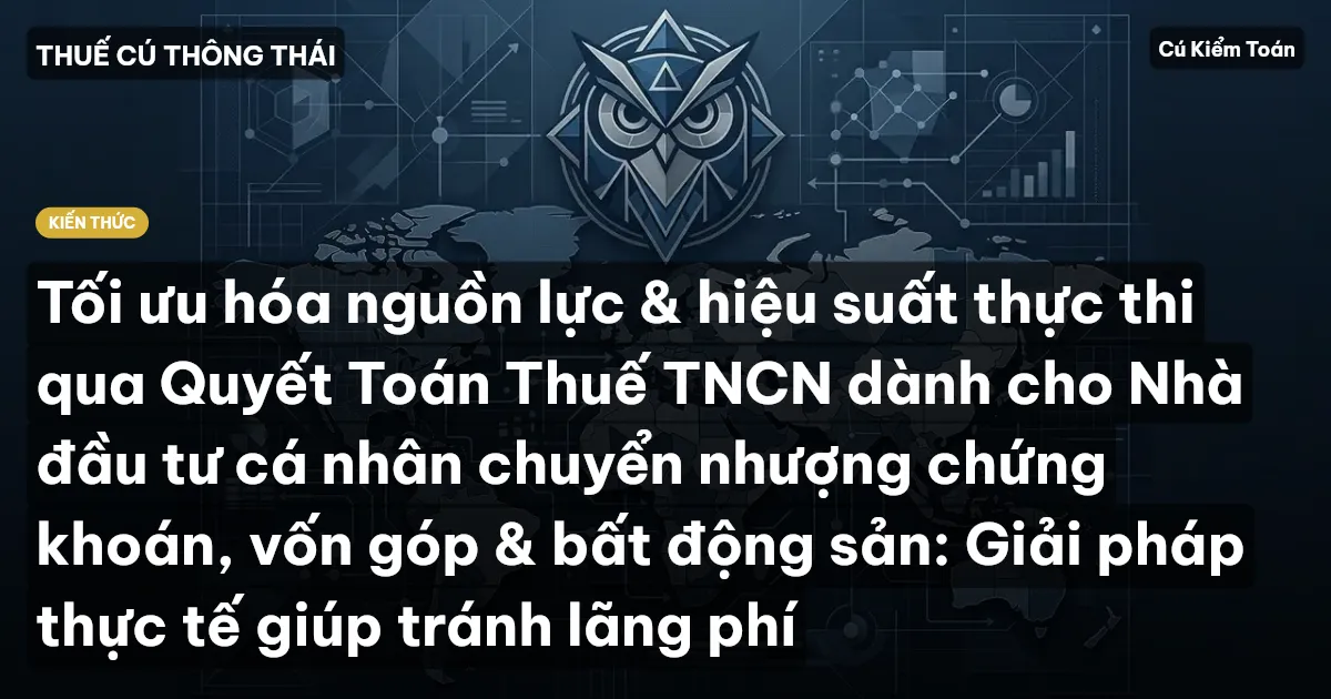 Tối ưu hóa nguồn lực & hiệu suất thực thi qua Quyết Toán Thuế TNCN dành cho Nhà đầu tư cá nhân chuyển nhượng chứng khoán, vốn góp & bất động sản: Giải pháp thực tế giúp tránh lãng phí