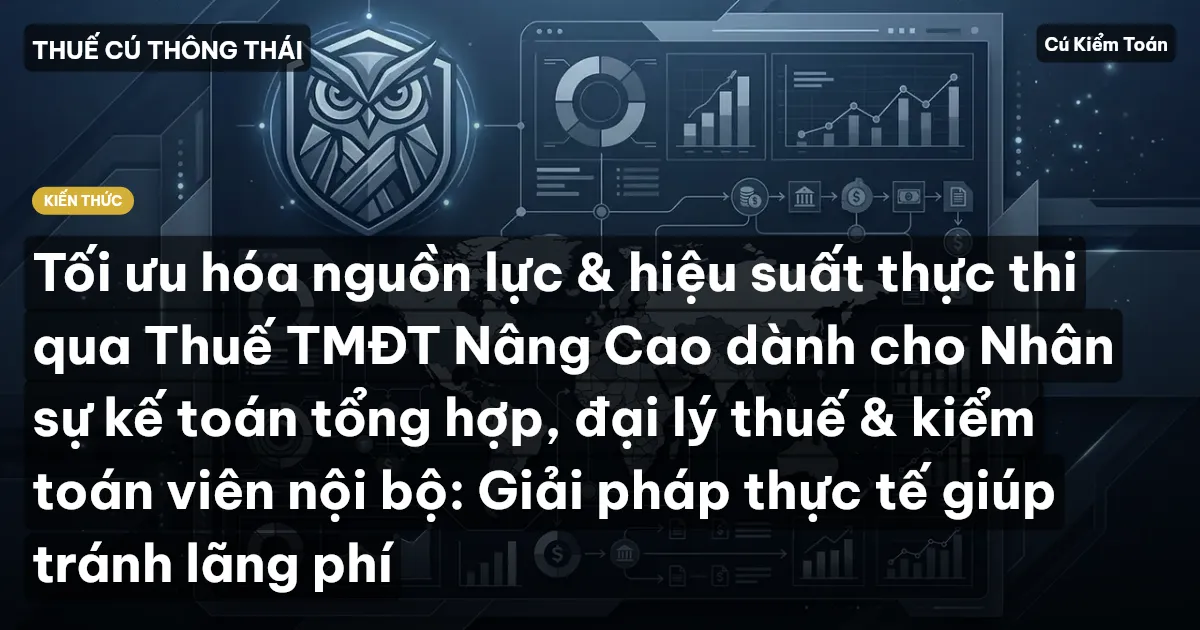 Tối ưu hóa nguồn lực & hiệu suất thực thi qua Thuế TMĐT Nâng Cao dành cho Nhân sự kế toán tổng hợp, đại lý thuế & kiểm toán viên nội bộ: Giải pháp thực tế giúp tránh lãng phí