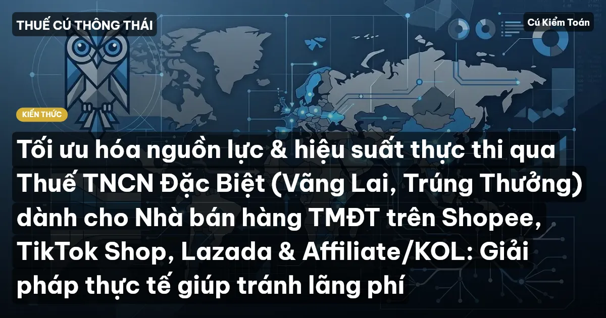 Tối ưu hóa nguồn lực & hiệu suất thực thi qua Thuế TNCN Đặc Biệt (Vãng Lai, Trúng Thưởng) dành cho Nhà bán hàng TMĐT trên Shopee, TikTok Shop, Lazada & Affiliate/KOL: Giải pháp thực tế giúp tránh lãng phí