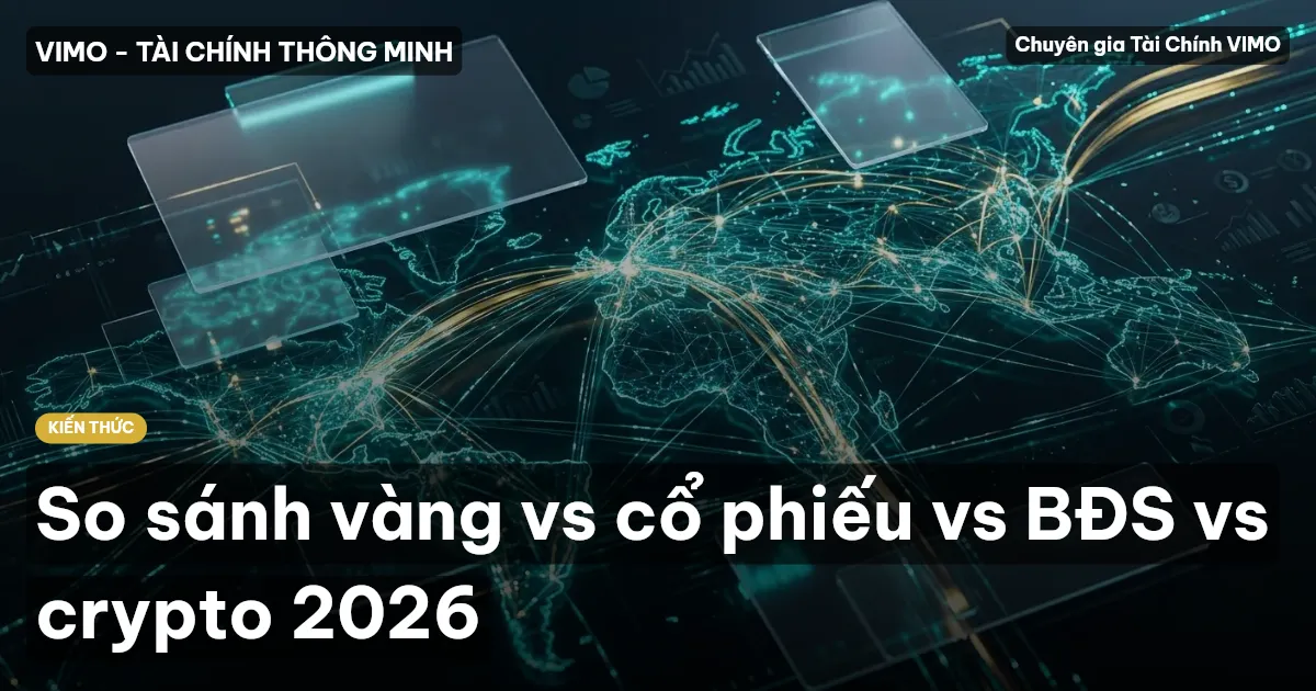 So sánh vàng vs cổ phiếu vs BĐS vs crypto 2026